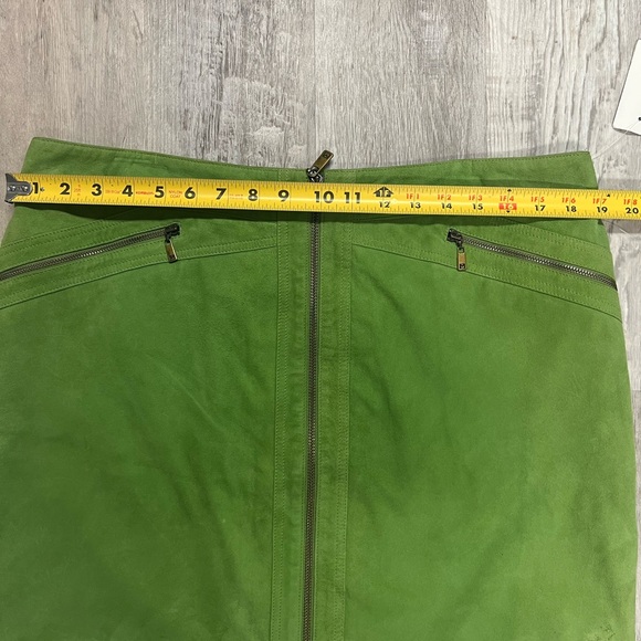 MICHAEL KORS green suede leather front two way zip pencil mini skirt sz 14 - Picture 4 of 8